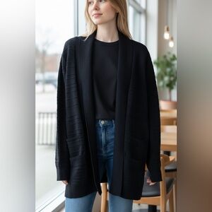 Frye Sweater Black Cardigan Open Front Textured Pockets in Size XL  NWT